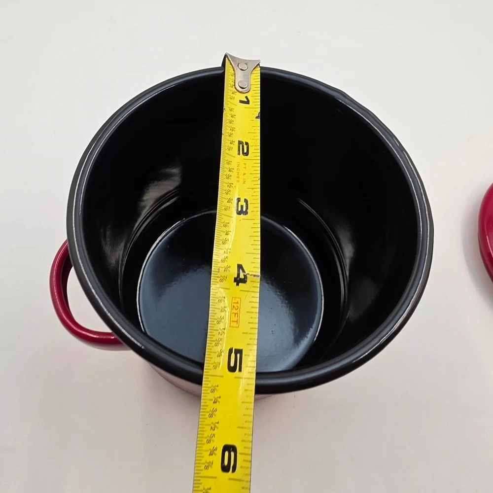 Red Enamelware Bacon Grease Vintage Storage Canister Lid Farmhouse Kitchen T3